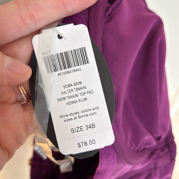 NWT Soma Swim Convertible Halter Bra Cup Sized Tankini Top in Henna Plum 34B - Picture 8 of 11